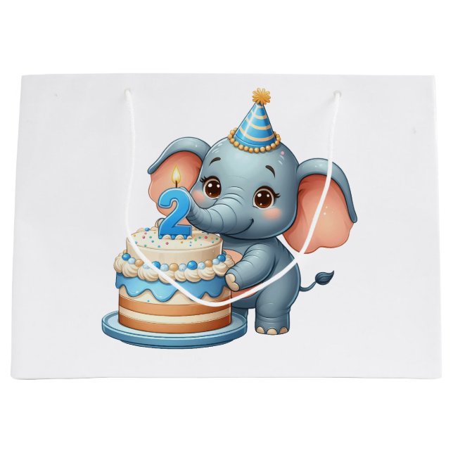Cute Elephant 2nd Birthday Large Gift Bag (Front)