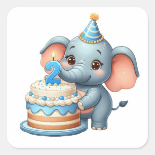 Cute Elephant 2nd Birthday Square Sticker
