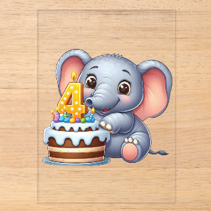 Cute Elephant 4th Birthday Acrylic Invitations