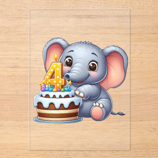 Cute Elephant 4th Birthday Acrylic Invitations (Front)