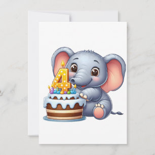 Cute Elephant 4th Birthday Card