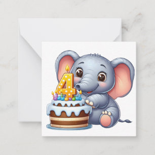 Cute Elephant 4th Birthday Card