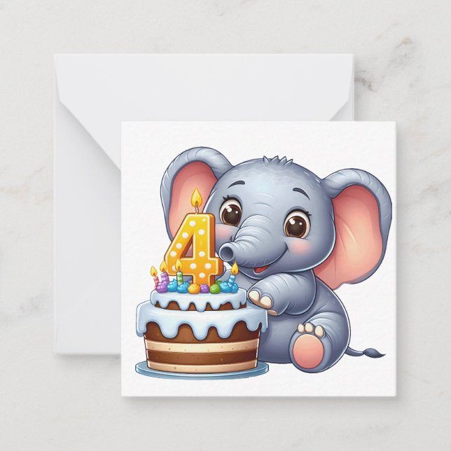 Cute Elephant 4th Birthday Card (Front)