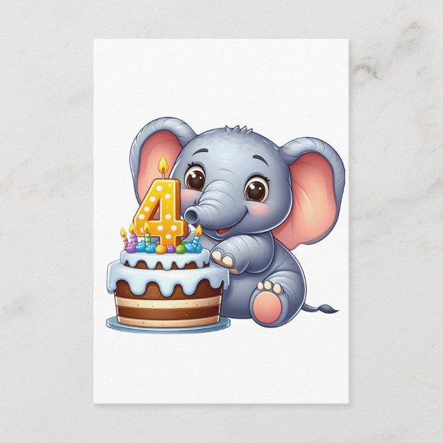 Cute Elephant 4th Birthday Enclosure Card (Front)