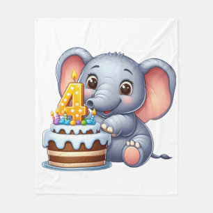 Cute Elephant 4th Birthday Fleece Blanket