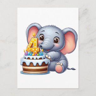 Cute Elephant 4th Birthday Invitation Postcard