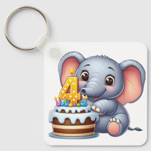 Cute Elephant 4th Birthday Keychain