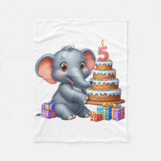 Cute Elephant 5th Birthday Fleece Blanket