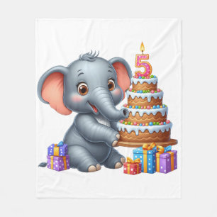 Cute Elephant 5th Birthday Fleece Blanket
