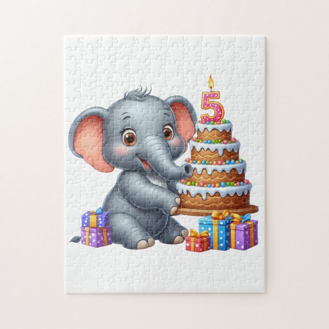 Cute Elephant 5th Birthday Jigsaw Puzzle (Vertical)