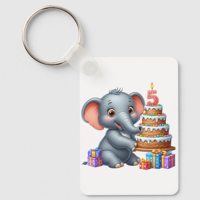 Cute Elephant 5th Birthday Keychain (Front)