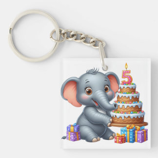 Cute Elephant 5th Birthday Keychain