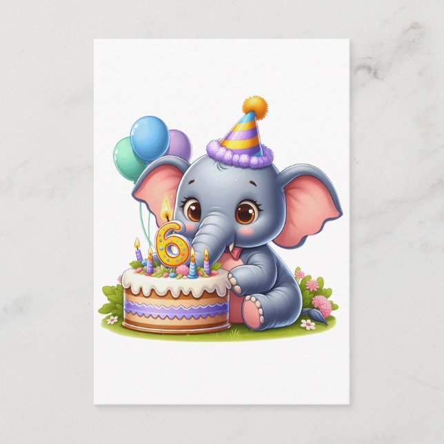 Cute Elephant 6th Birthday Enclosure Card (Front)