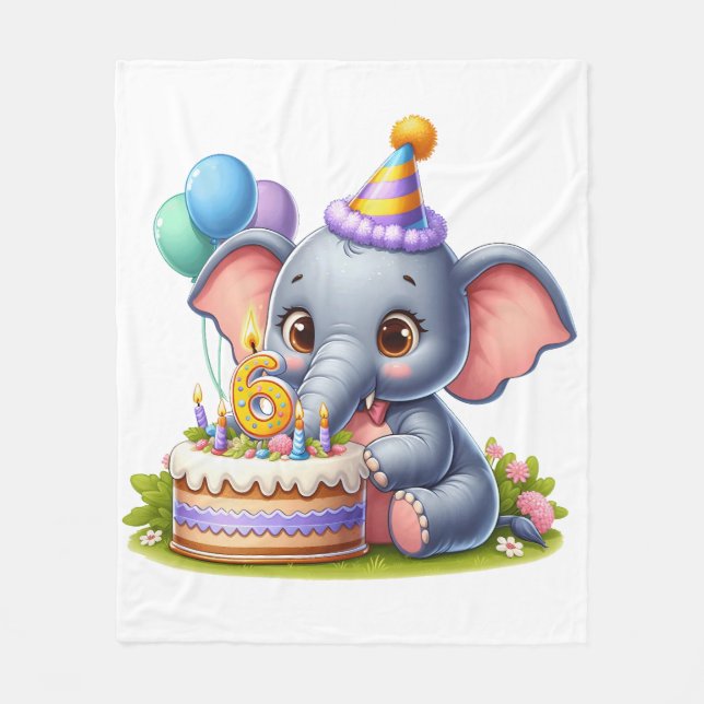 Cute Elephant 6th Birthday Fleece Blanket (Front)