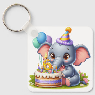Cute Elephant 6th Birthday Keychain