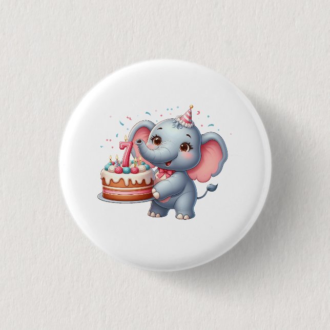 Cute Elephant 7th Birthday 1 Inch Round Button (Front)