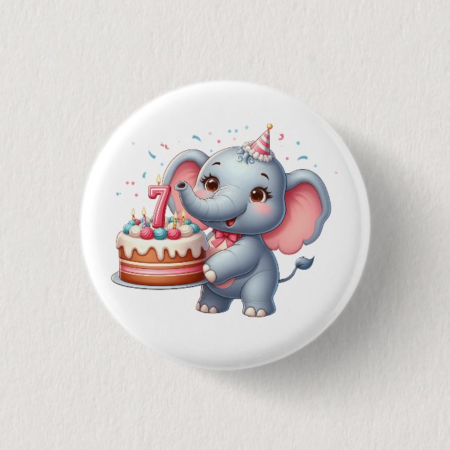 Cute Elephant 7th Birthday 1 Inch Round Button (Front)