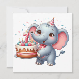 Cute Elephant 7th Birthday Invitation
