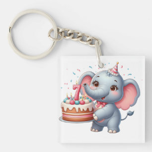 Cute Elephant 7th Birthday Keychain