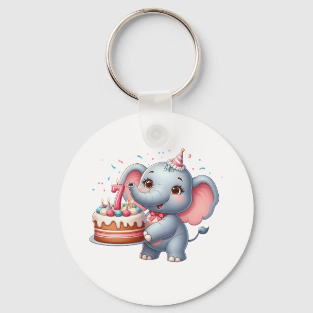 Cute Elephant 7th Birthday Keychain (Front)