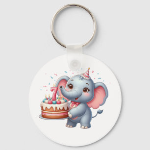 Cute Elephant 7th Birthday Keychain