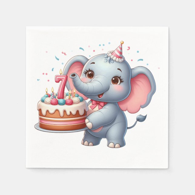 Cute Elephant 7th Birthday Napkin (Front)
