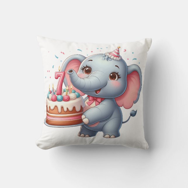 Cute Elephant 7th Birthday Throw Pillow (Front)