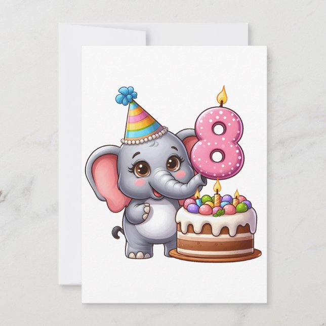 Cute Elephant 8th Birthday Card (Front)