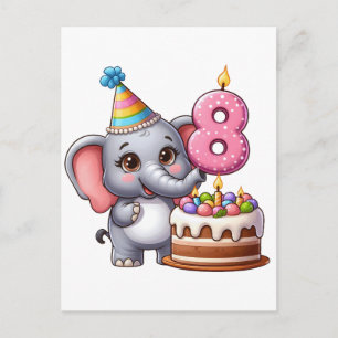 Cute Elephant 8th Birthday Holiday Postcard