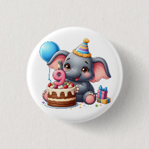 Cute Elephant 9th Birthday 1 Inch Round Button