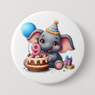 Cute Elephant 9th Birthday 3 Inch Round Button