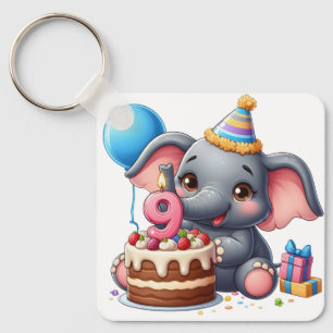 Cute Elephant 9th Birthday Keychain
