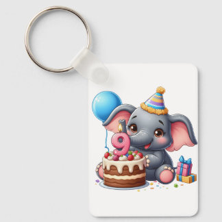 Cute Elephant 9th Birthday Keychain