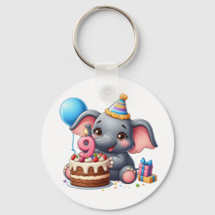 Cute Elephant 9th Birthday Keychain