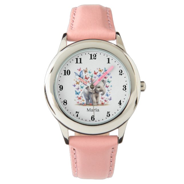  Cute elephant add name girls Watch (Front)