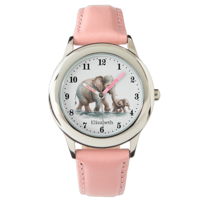 Cute elephant add name girls  watch (Front)