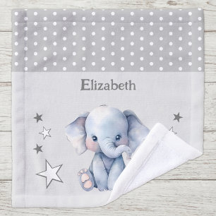 Cute elephant add name polka dots stars grey wash cloth