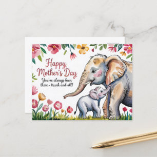Cute Elephant and Baby Floral Mothers Day  Postcard