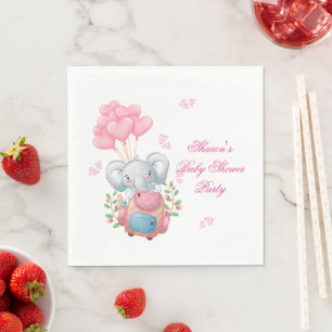 Cute Elephant and Balloon Baby Shower Paper Napkin