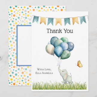 Cute Elephant and balloons Thank You Card
