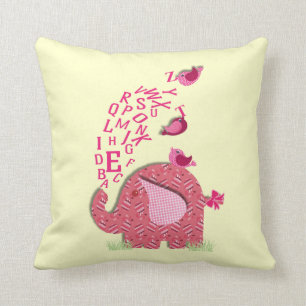 Cute Elephant and Chicks Alphabet Print Throw Pillow