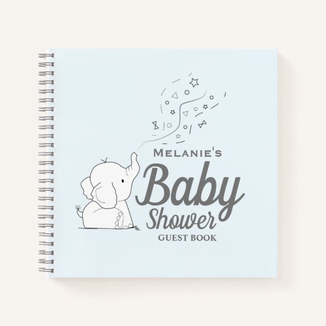 Cute Elephant and Confetti Blue Baby Shower Guest Notebook (Front)