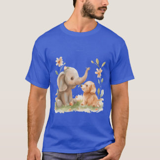 Cute Elephant And Dog Friends retro T-Shirt