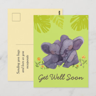 Cute Elephant and Encouragement Get Well Green Pos Postcard