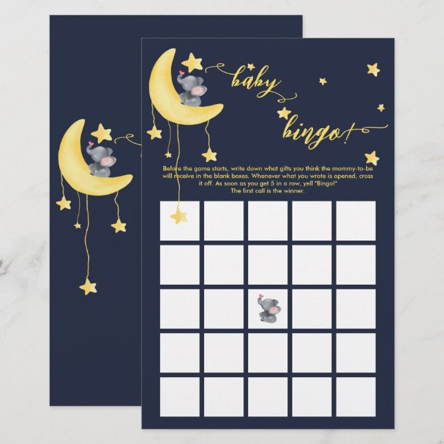 Cute Elephant And Little Butterfly Baby Bingo Game (Front/Back)