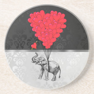 Cute elephant and love heart on grey coaster
