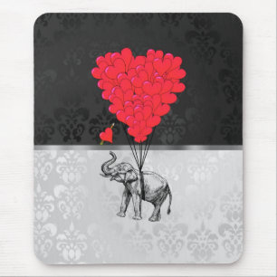 Cute elephant and love heart on grey mouse pad