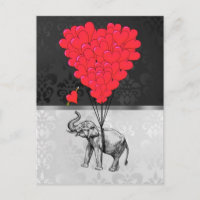 Cute elephant and love heart on grey