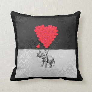Cute elephant and love heart on grey throw pillow