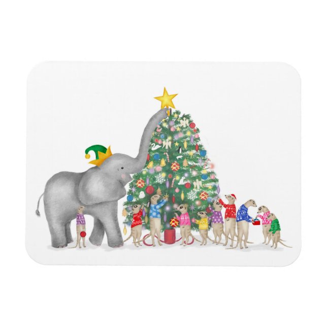 Cute elephant and meerkats Christmas magnet (Horizontal)
